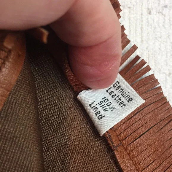 Cognac Brown Real Leather Fringe Gloves, made in Italy, sz7 - Picture 6 of 6